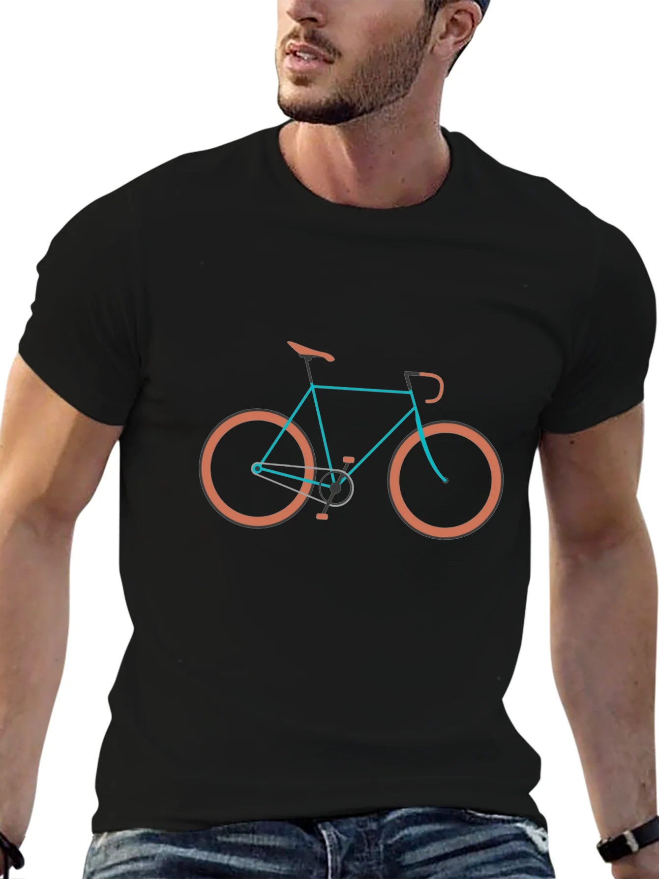Stylish Bike Graphic Tee - Black Cotton Blend