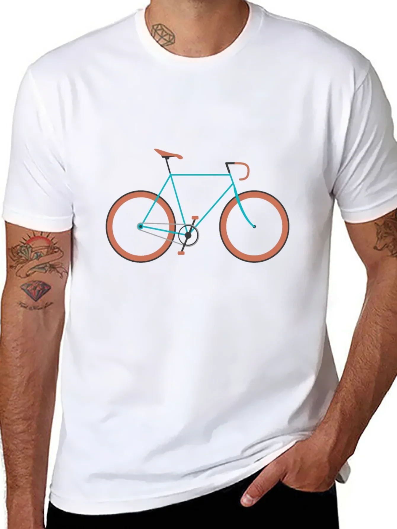 Stylish Bike Graphic Tee - Black Cotton Blend