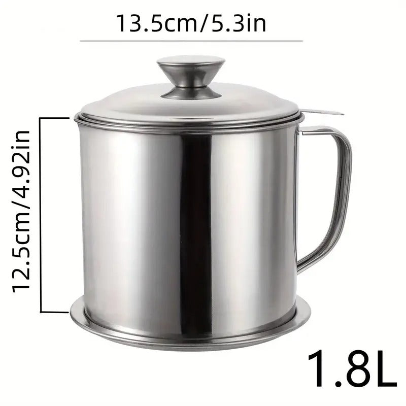 1pc Stainless Steel Grease Container With Strainer And Colander - Easy Grease Storage And Hands-Food And Catering Tools, Free Grease Jar Holder For Kitchen Cooking