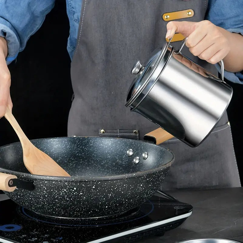 1pc Stainless Steel Grease Container With Strainer And Colander - Easy Grease Storage And Hands-Food And Catering Tools, Free Grease Jar Holder For Kitchen Cooking