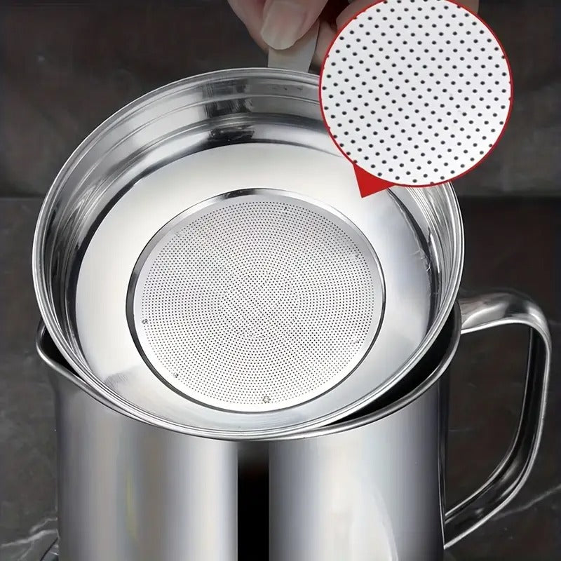 1pc Stainless Steel Grease Container With Strainer And Colander - Easy Grease Storage And Hands-Food And Catering Tools, Free Grease Jar Holder For Kitchen Cooking
