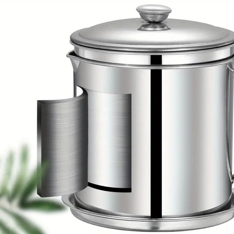 1pc Stainless Steel Grease Container With Strainer And Colander - Easy Grease Storage And Hands-Food And Catering Tools, Free Grease Jar Holder For Kitchen Cooking