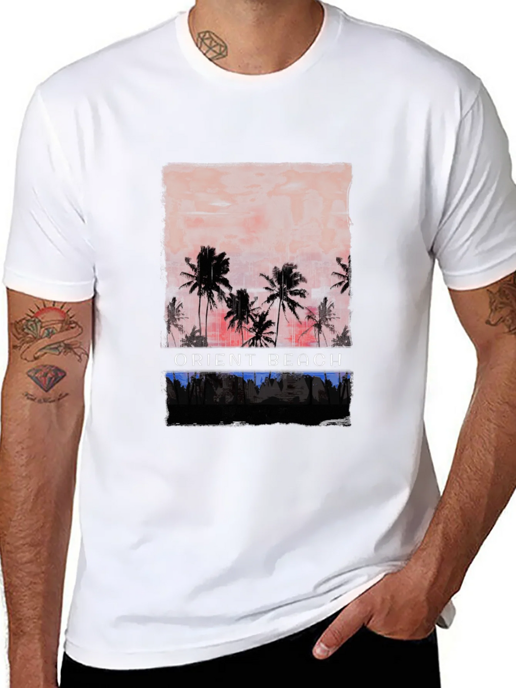 Orient Beach Palm Tree Graphic T-Shirt