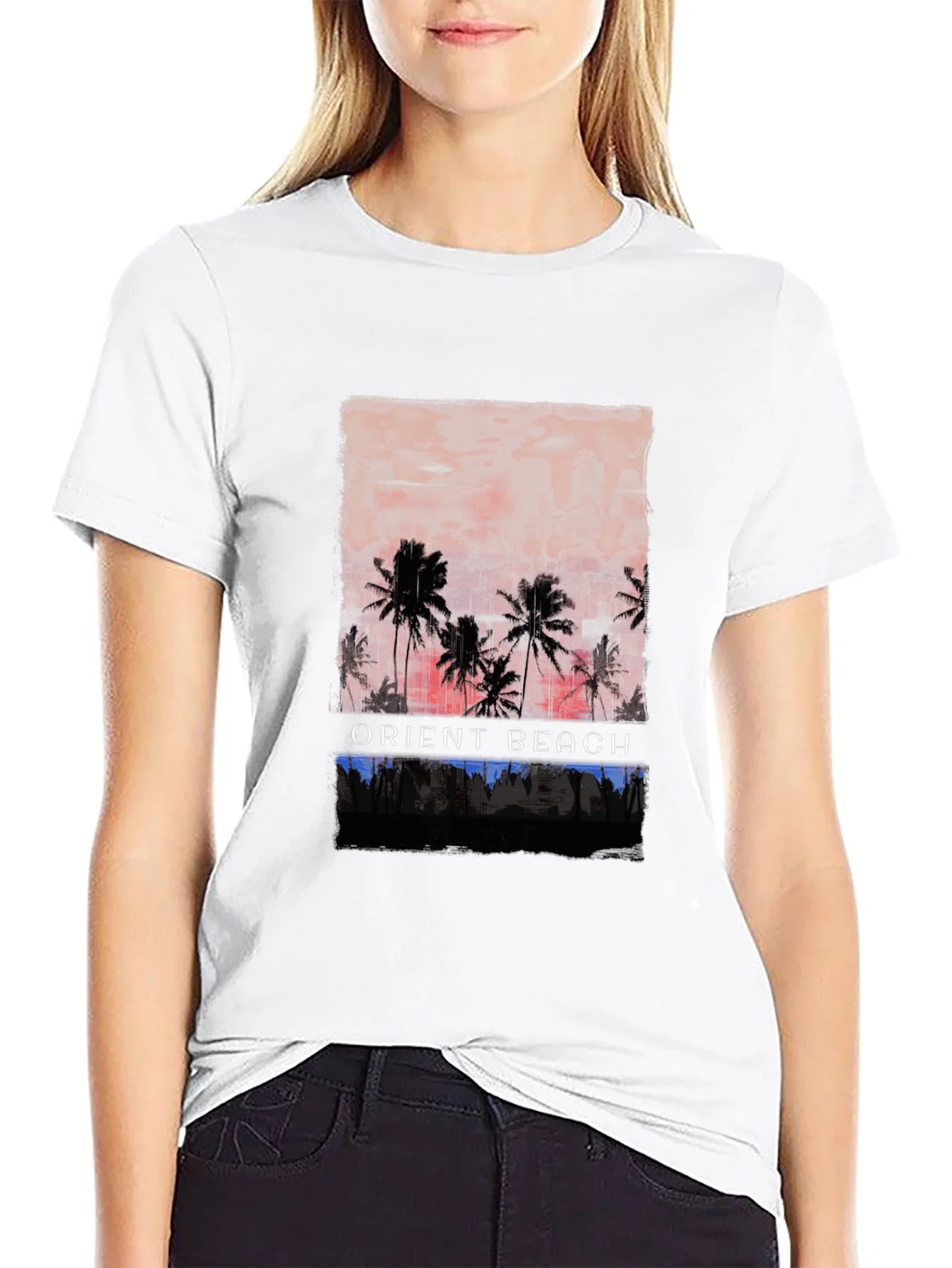 Orient Beach Palm Tree Graphic T-Shirt