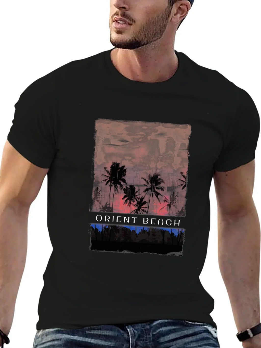 Orient Beach Palm Tree Graphic T-Shirt