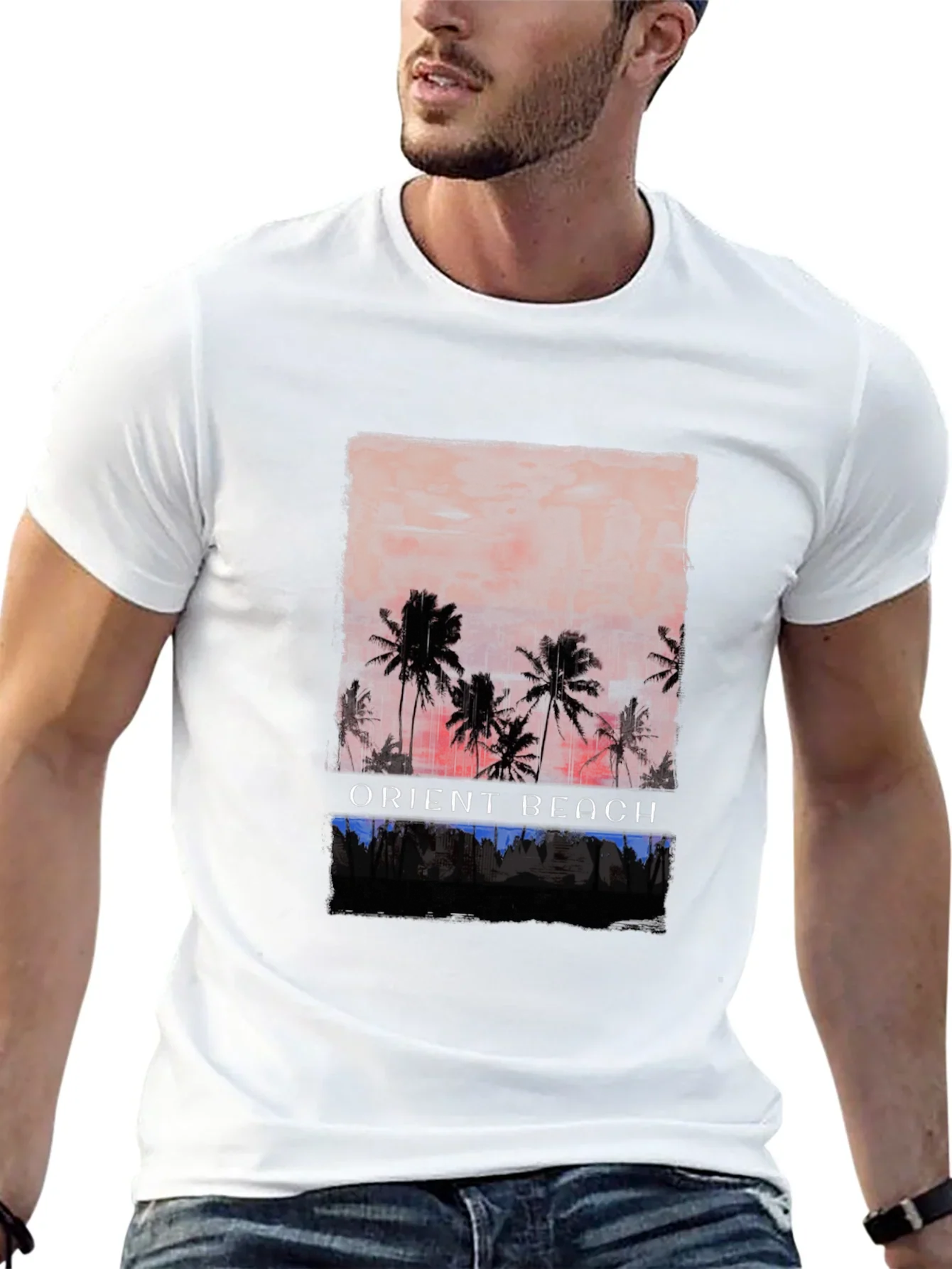 Orient Beach Palm Tree Graphic T-Shirt