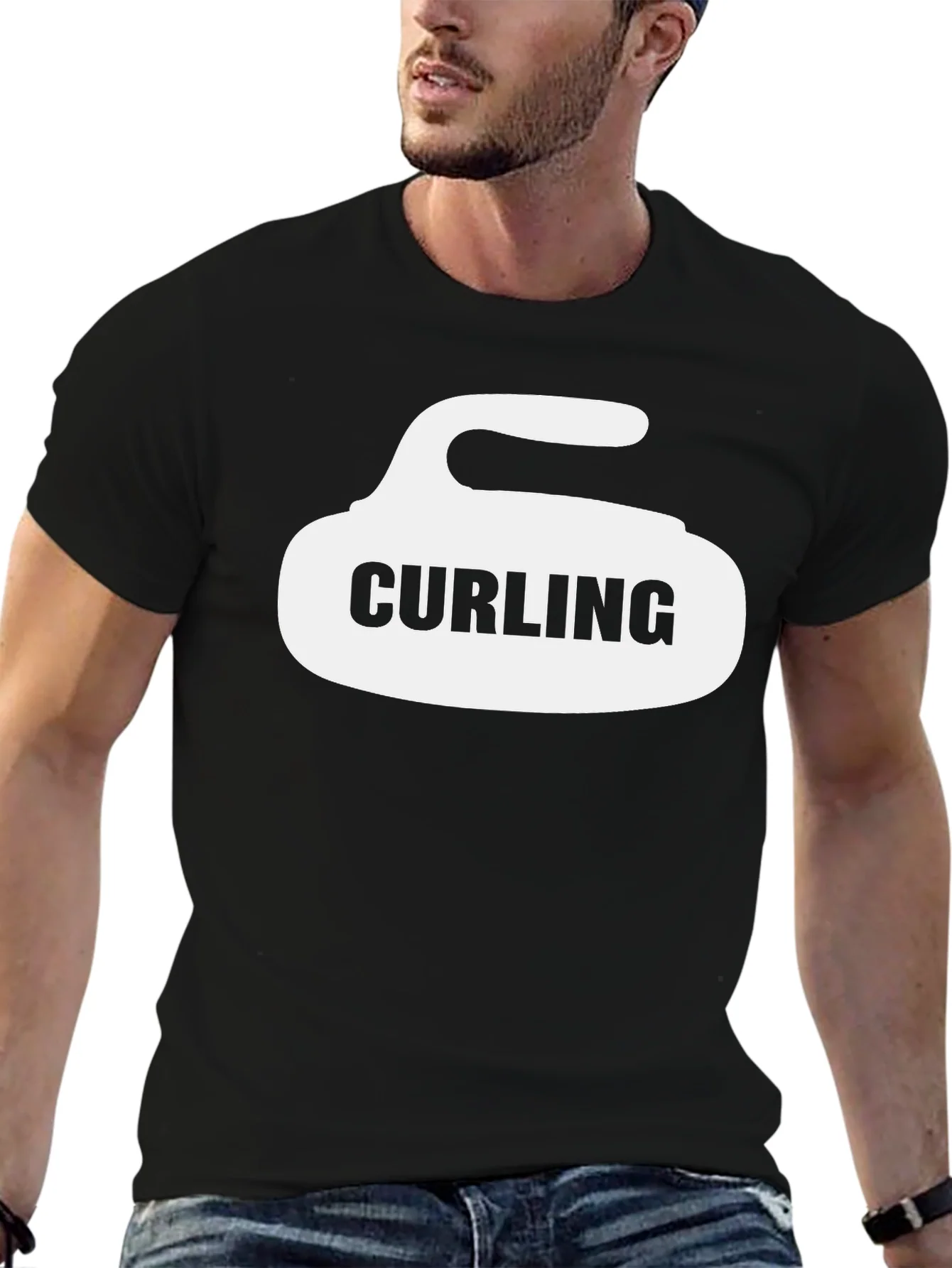 Curling Stone Graphic T-Shirt - Black Cotton Tee