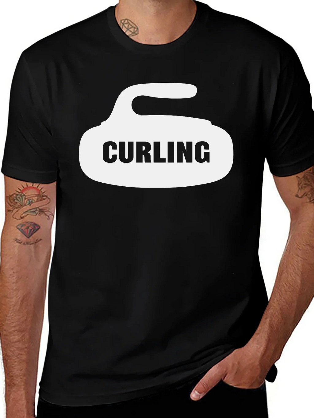 Curling Stone Graphic T-Shirt - Black Cotton Tee