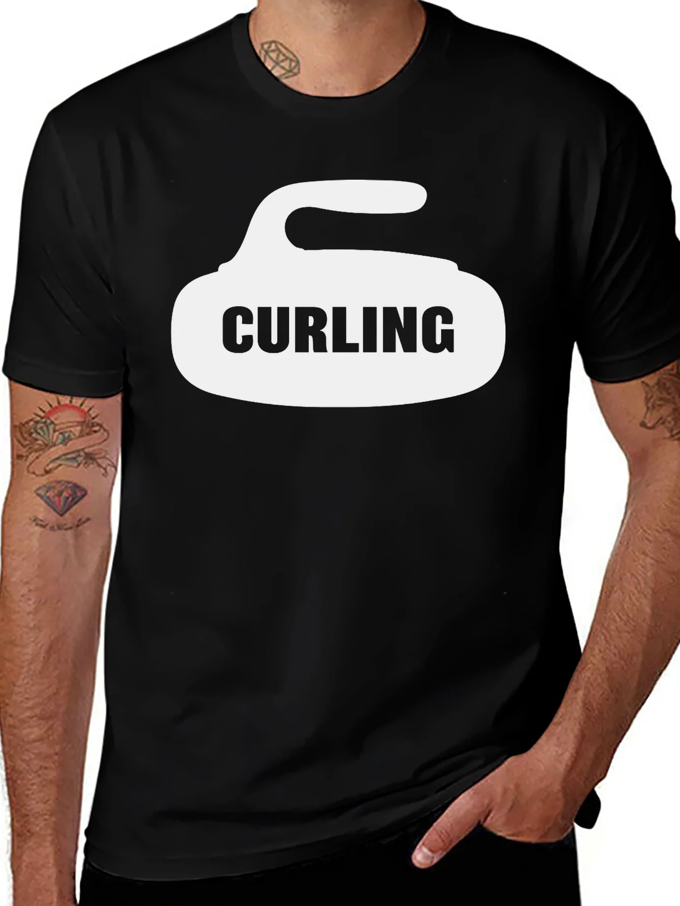 Curling Stone Graphic T-Shirt - Black Cotton Tee