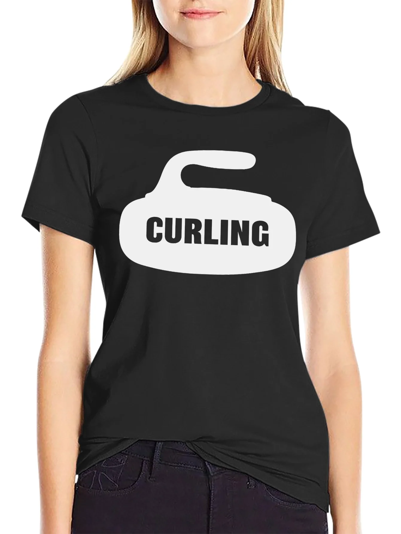 Curling Stone Graphic T-Shirt - Black Cotton Tee