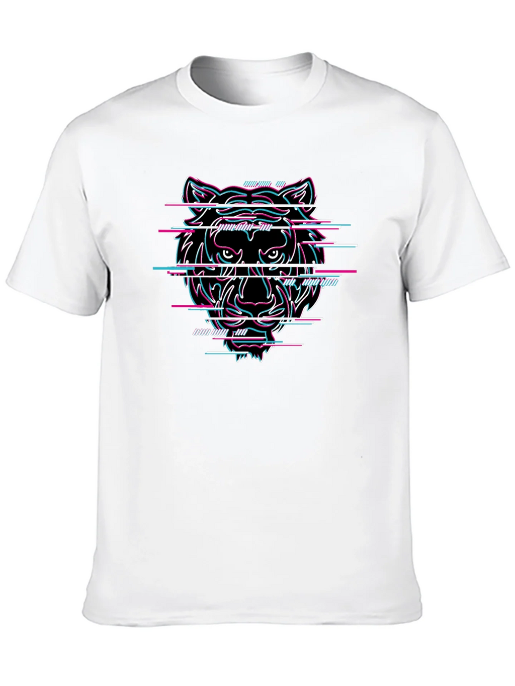Glitch Tiger Graphic Black T-Shirt