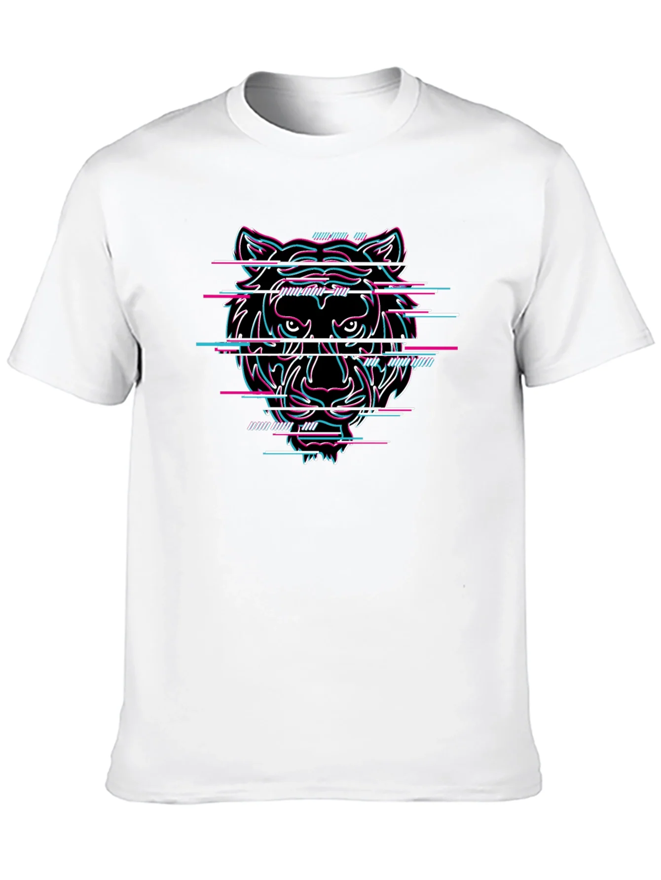 Glitch Tiger Graphic Black T-Shirt