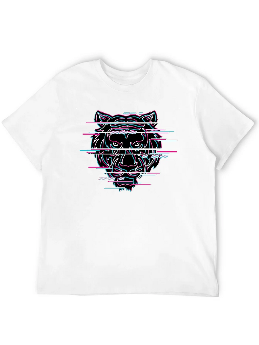 Glitch Tiger Graphic Black T-Shirt