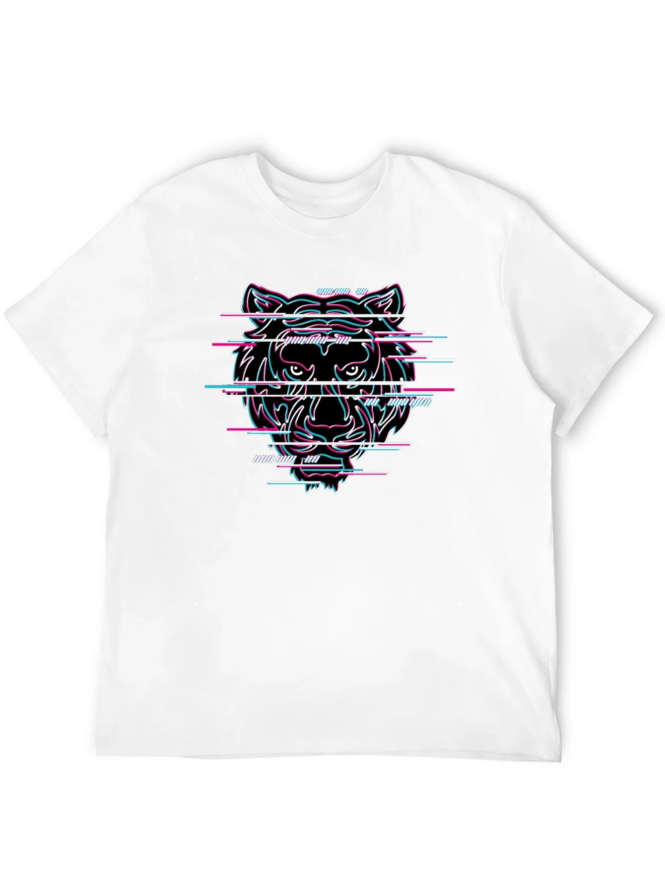 Glitch Tiger Graphic Black T-Shirt