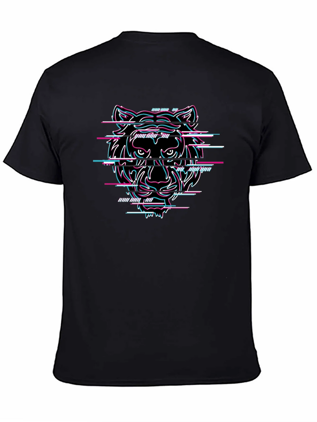 Glitch Tiger Graphic Black T-Shirt