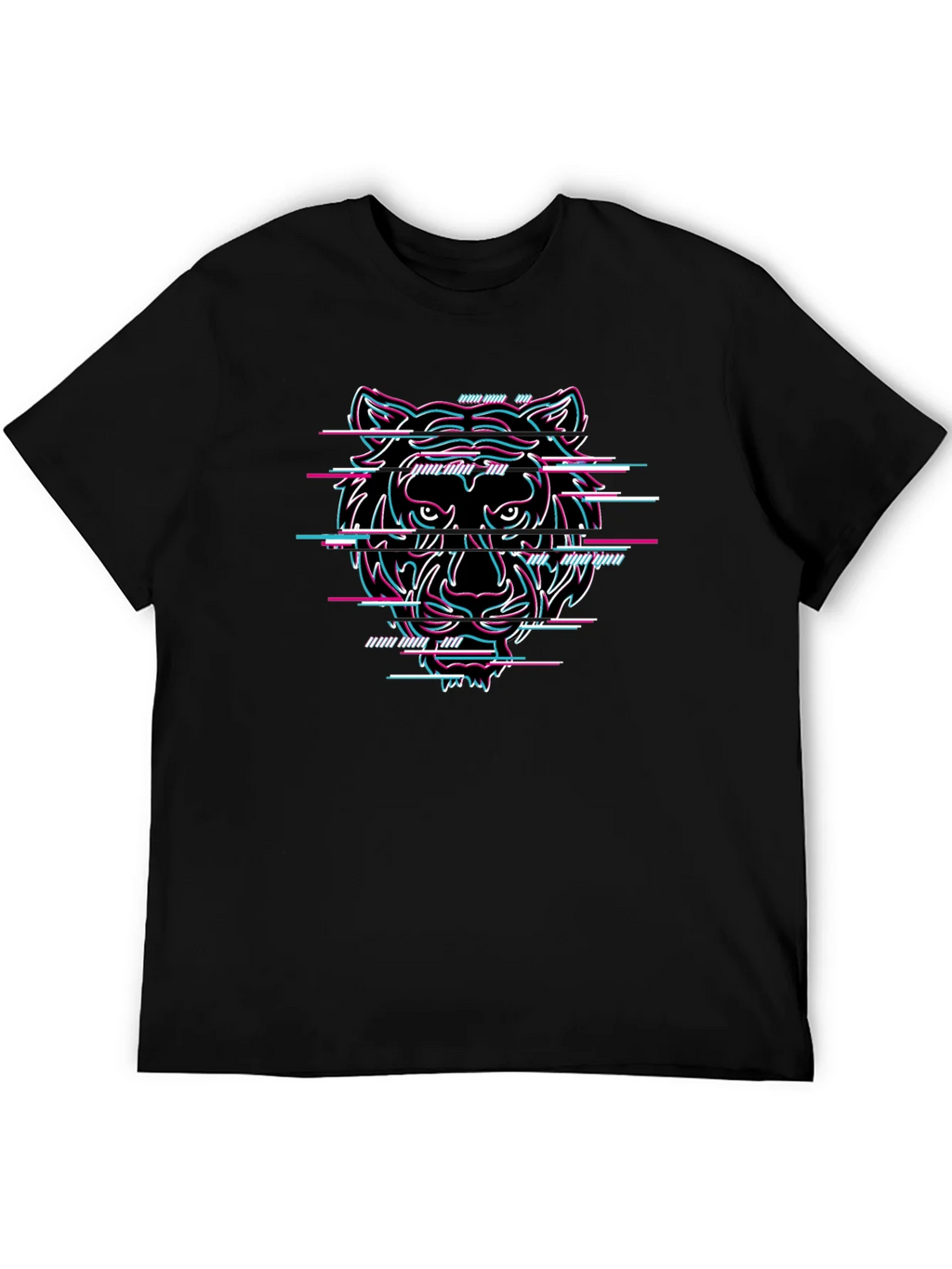Glitch Tiger Graphic Black T-Shirt