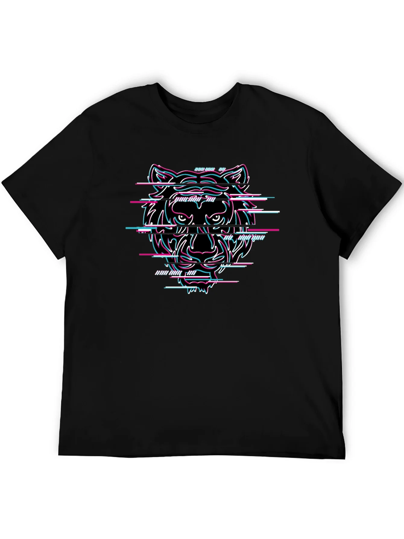 Glitch Tiger Graphic Black T-Shirt