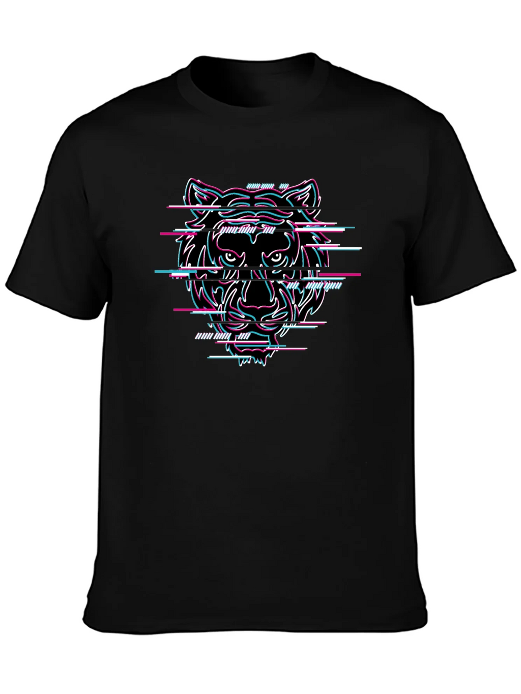 Glitch Tiger Graphic Black T-Shirt