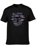 Glitch Tiger Graphic Black T-Shirt