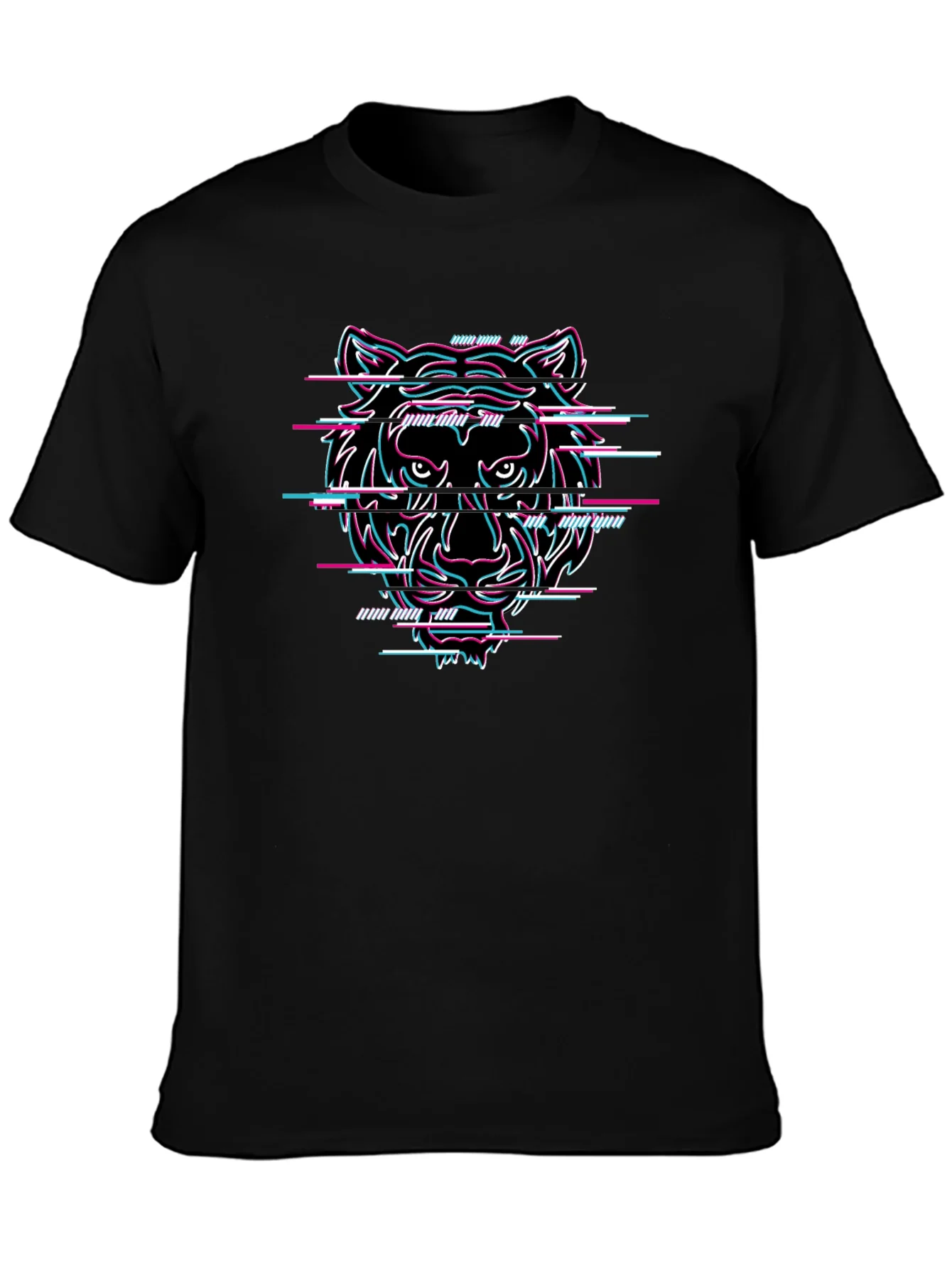Glitch Tiger Graphic Black T-Shirt