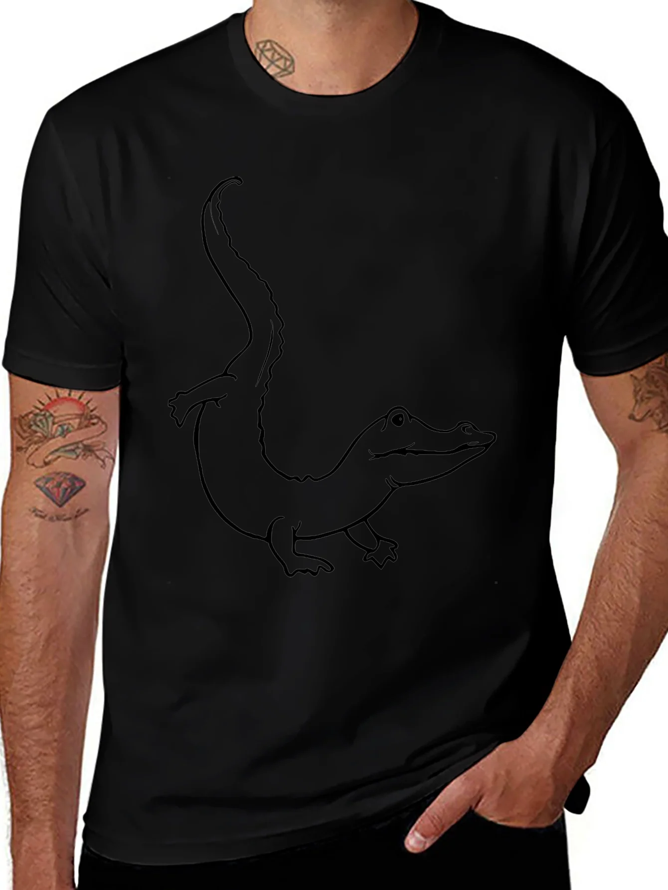 Black T-Shirt with Alligator Outline Design