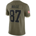 KC.Chiefs #87 Travis Kelce Olive 2022 Salute To Service Limited Jersey Stitched American Football Jerseys