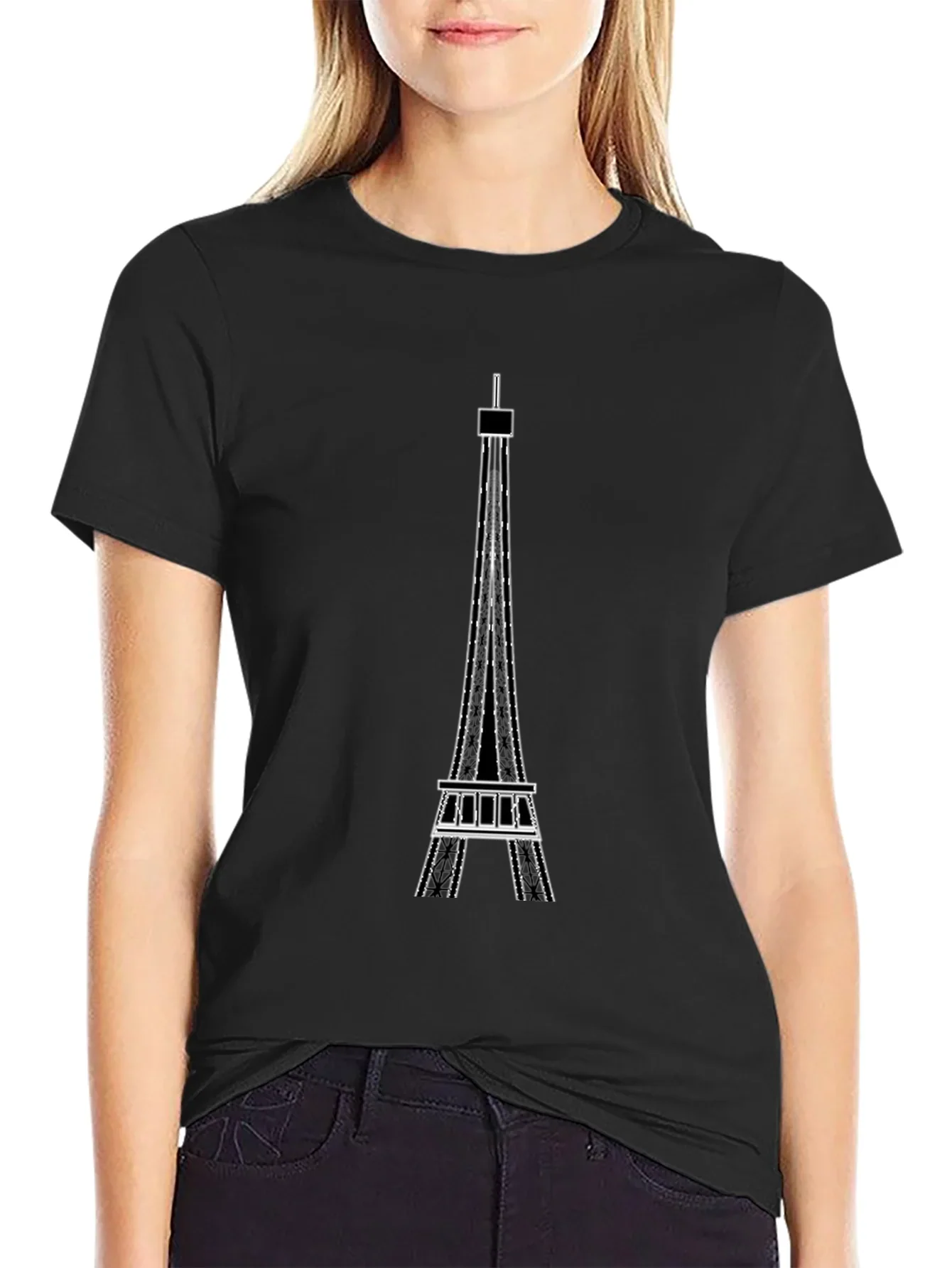 Eiffel Tower Graphic Tee - Modern Black T-Shirt