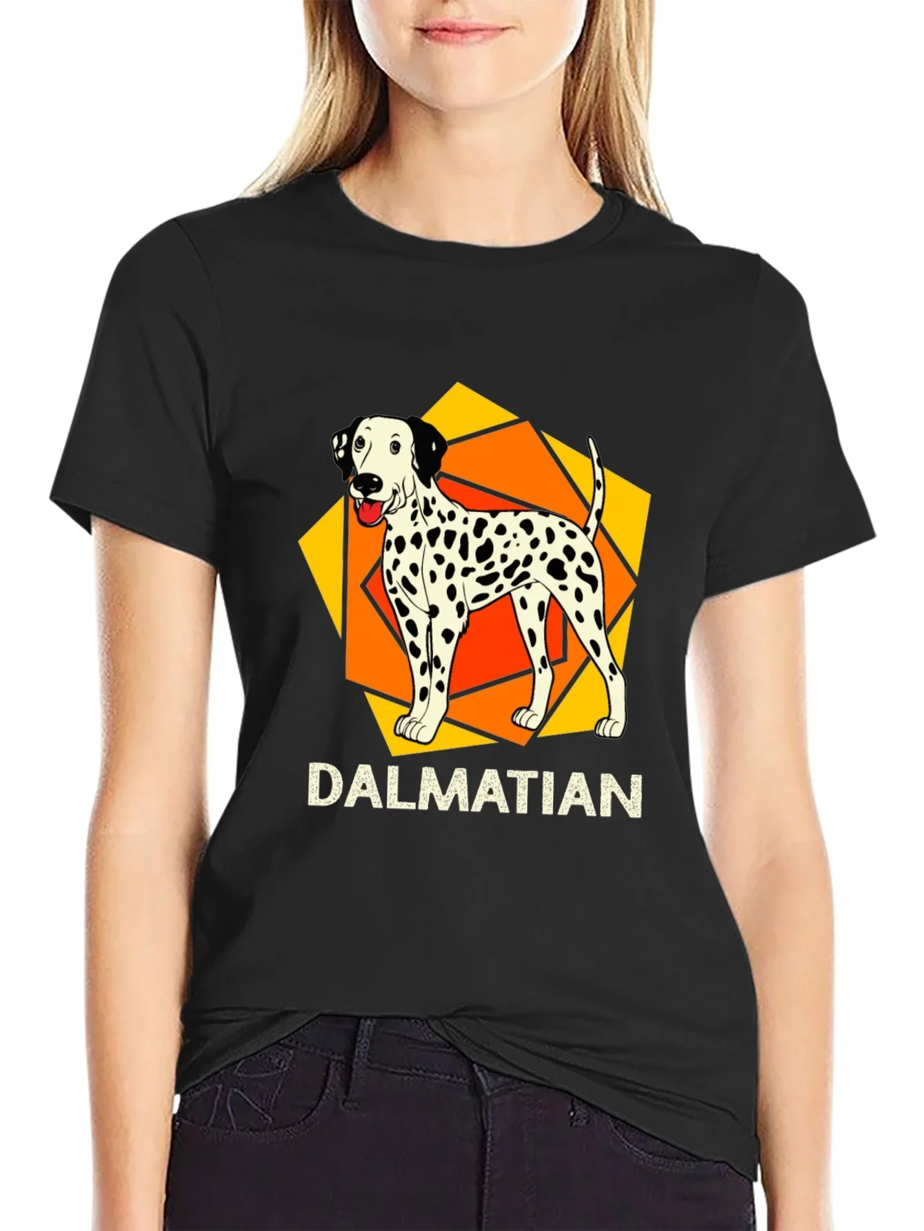 Dalmatian Dog Graphic Print Black T-Shirt