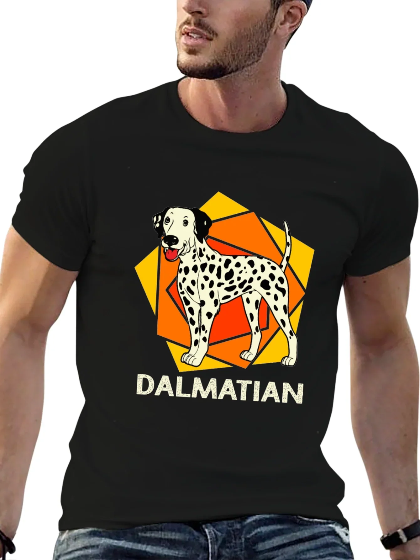 Dalmatian Dog Graphic Print Black T-Shirt