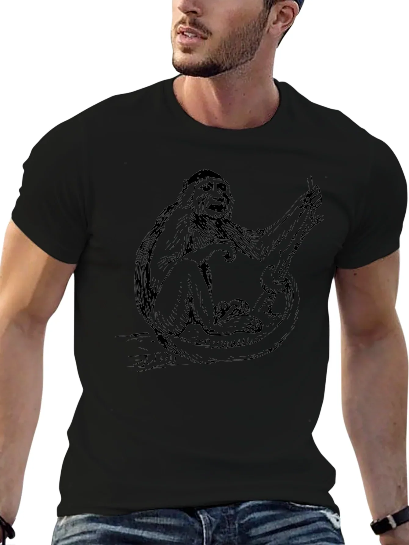 Monkey Graphic Black T-Shirt - Cool Animal Tee