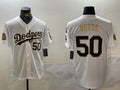 Los angeles dodgers #50 mookie betts white gold 2024 world series with fernando memorial patch limited stitched baseball jersey