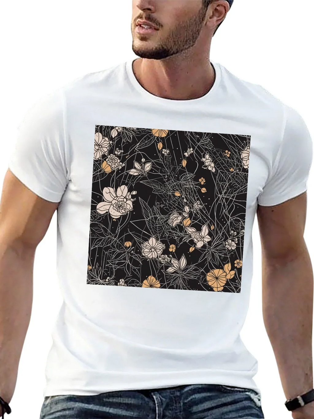 Floral Print Black T-Shirt - Stylish Casual Wear