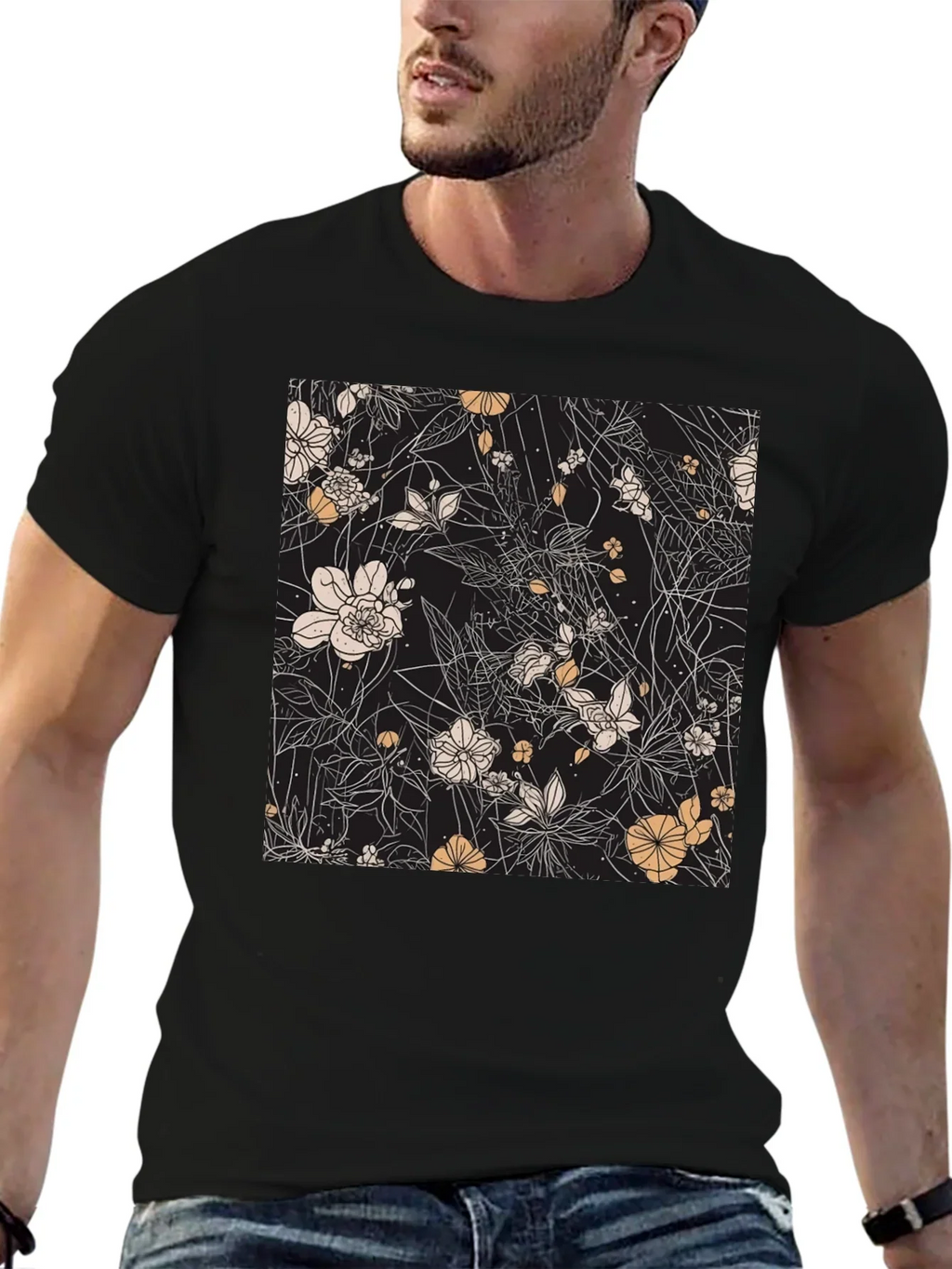 Floral Print Black T-Shirt - Stylish Casual Wear