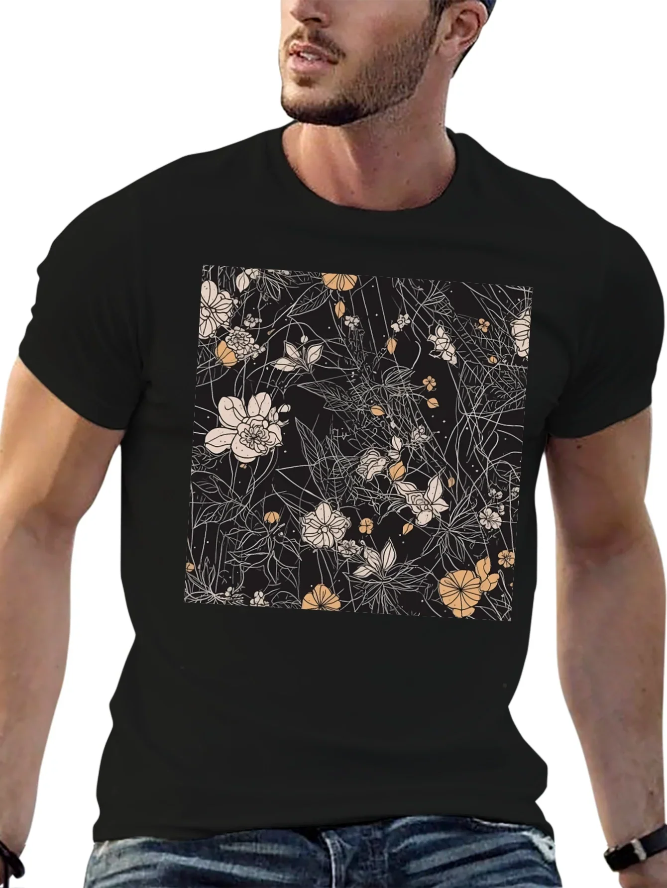 Floral Print Black T-Shirt - Stylish Casual Wear