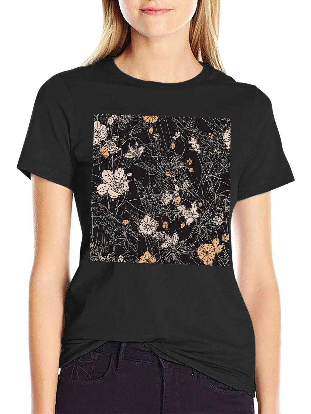 Floral Print Black T-Shirt - Stylish Casual Wear