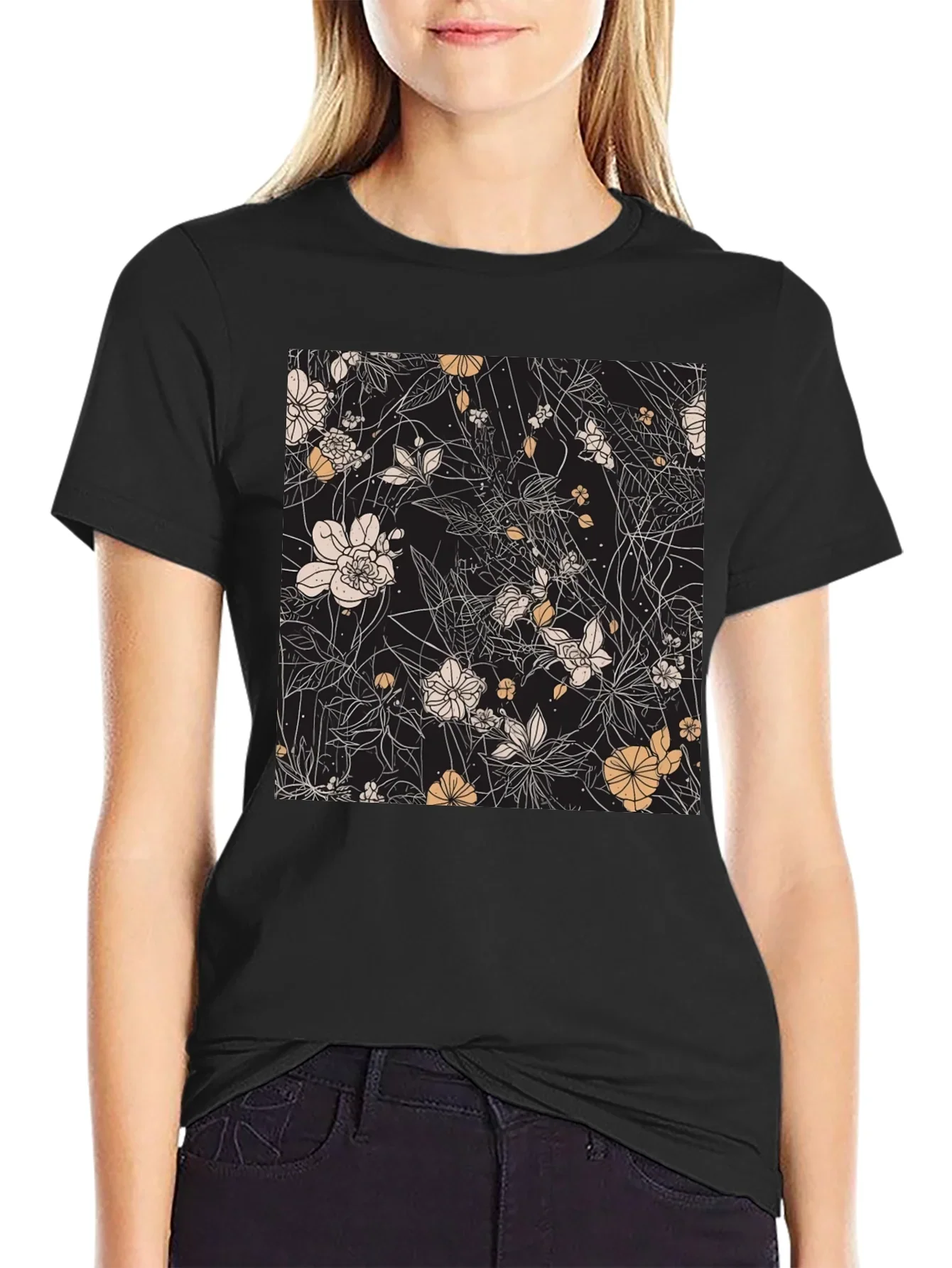 Floral Print Black T-Shirt - Stylish Casual Wear