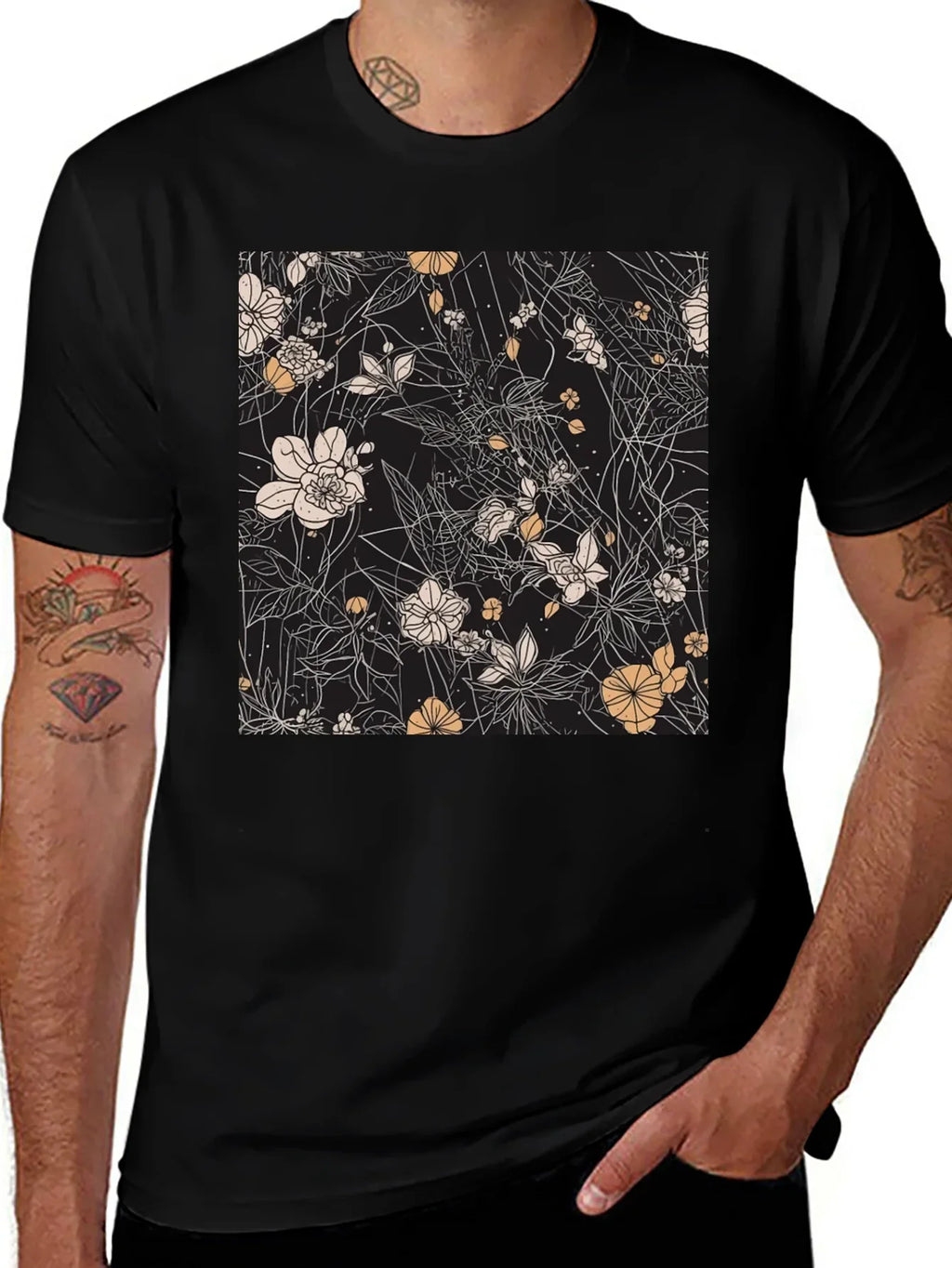 Floral Print Black T-Shirt - Stylish Casual Wear