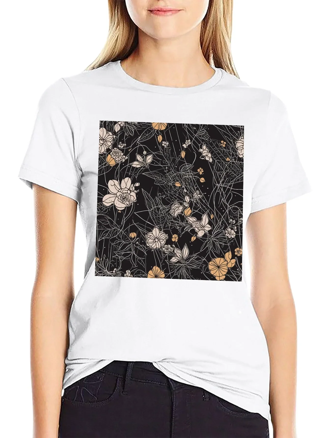 Floral Print Black T-Shirt - Stylish Casual Wear