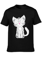 Cartoon Cat Graphic Tee - Black Cotton