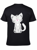 Cartoon Cat Graphic Tee - Black Cotton