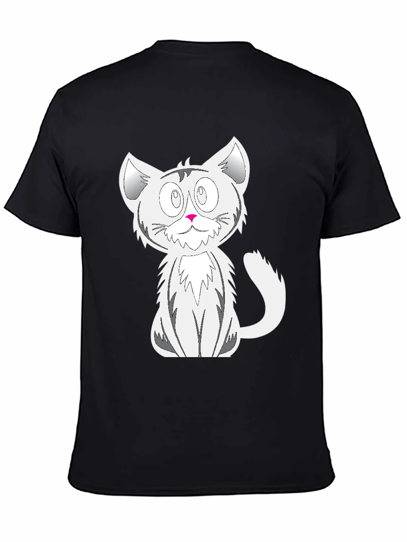 Cartoon Cat Graphic Tee - Black Cotton