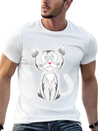 Cartoon Cat Graphic Tee - Black Cotton