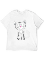 Cartoon Cat Graphic Tee - Black Cotton