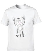 Cartoon Cat Graphic Tee - Black Cotton