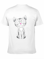 Cartoon Cat Graphic Tee - Black Cotton
