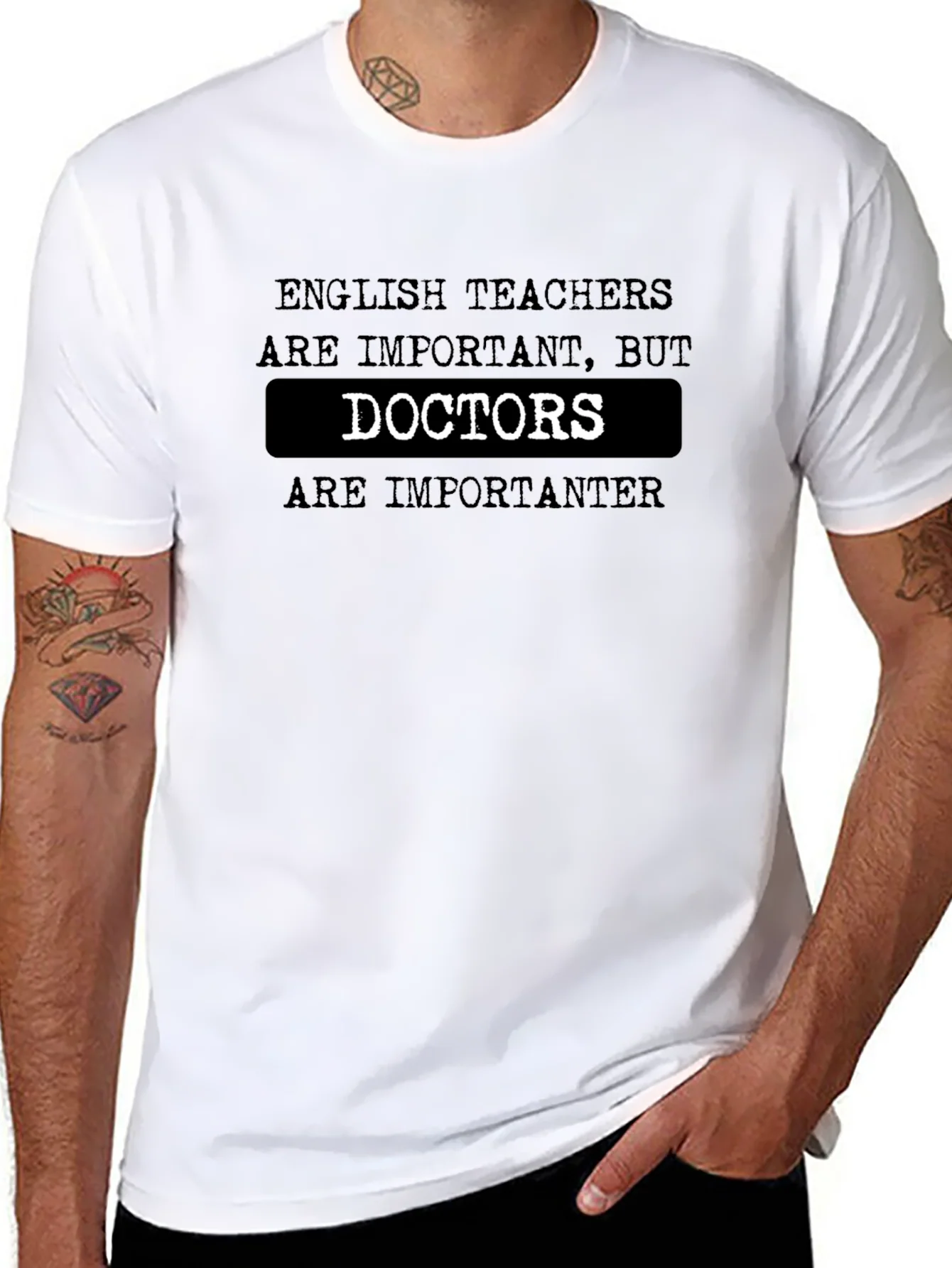 Funny English Teacher vs Doctor Black T-Shirt