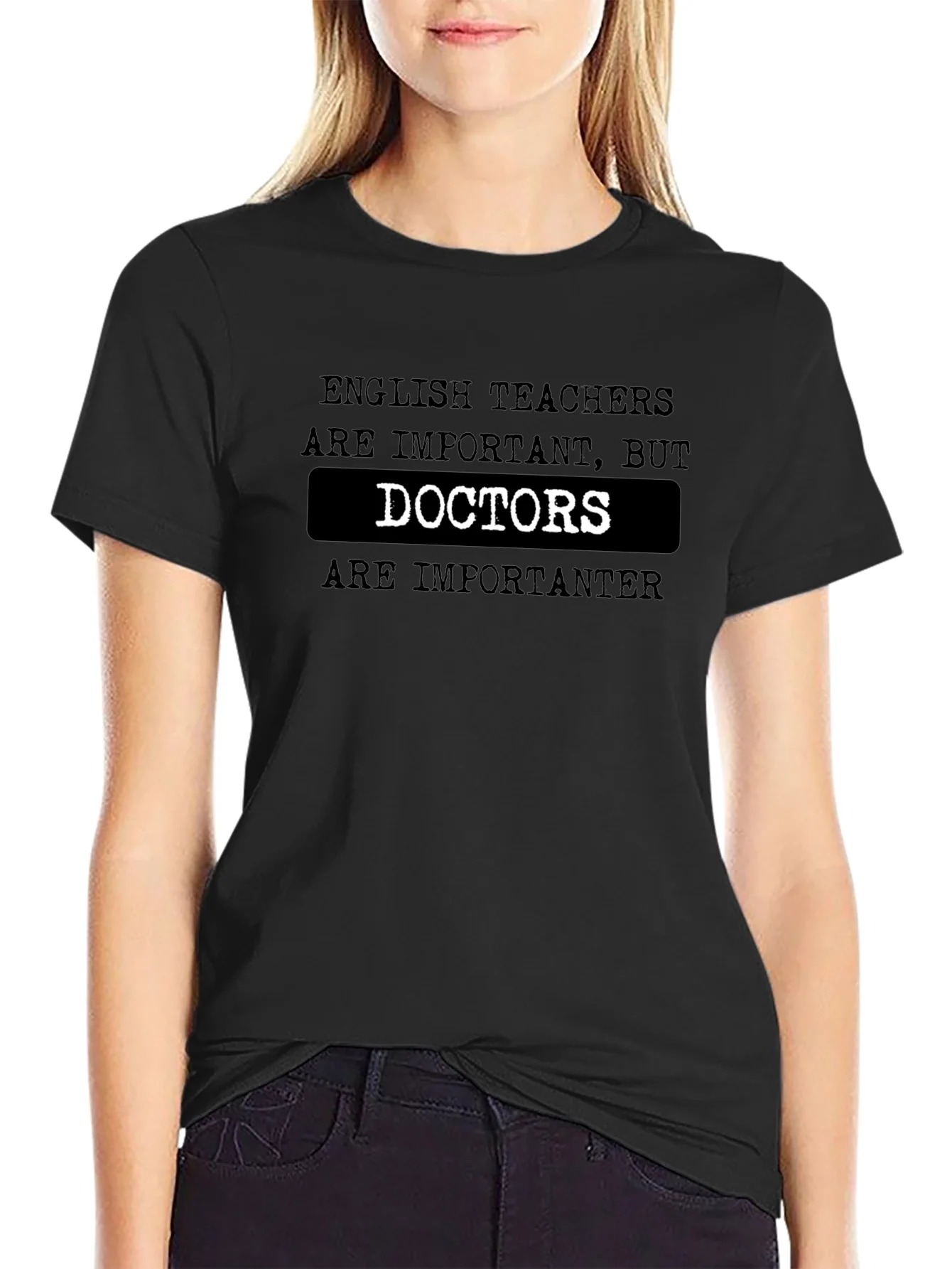 Funny English Teacher vs Doctor Black T-Shirt