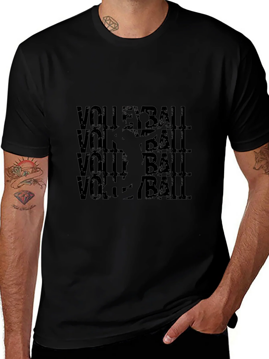 Volleyball Graphic Tee - Black Cotton Blend T-Shirt
