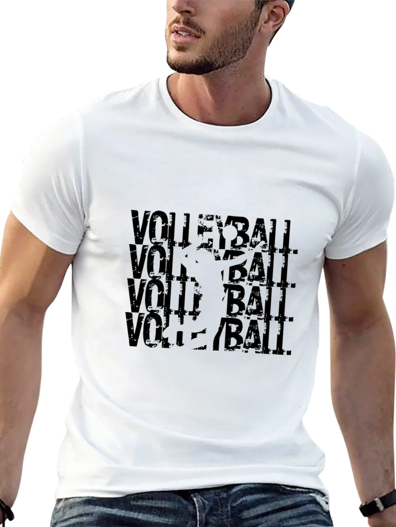 Volleyball Graphic Tee - Black Cotton Blend T-Shirt
