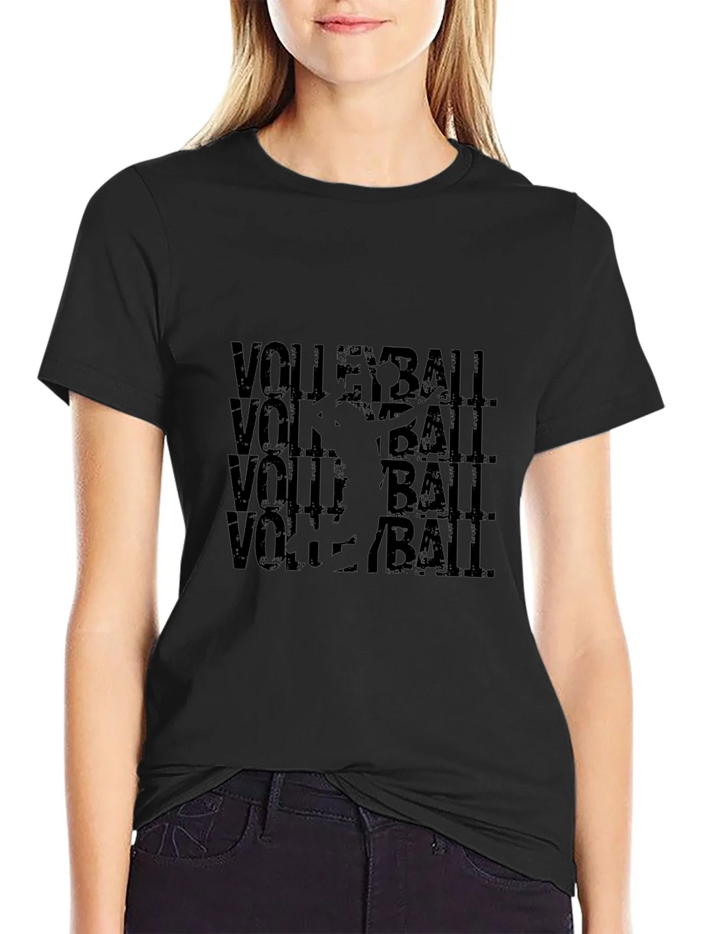 Volleyball Graphic Tee - Black Cotton Blend T-Shirt
